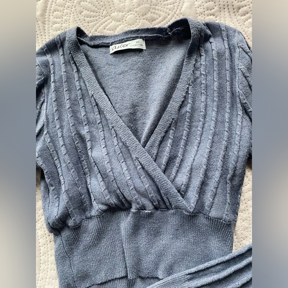 Aster V Neck Long Sleeve Knit Cropped Top Size XS
